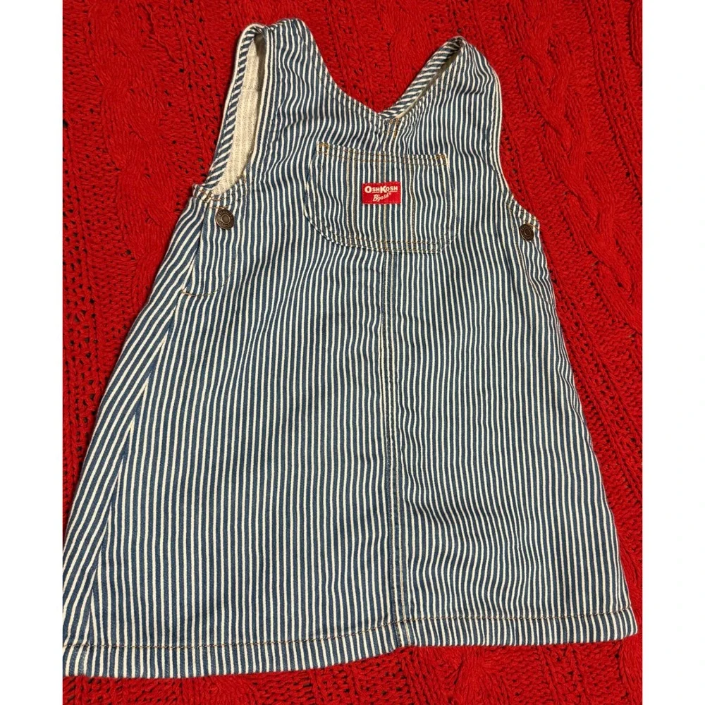 OshKosh Bgosh Toddler Girls Hickory Stripe Denim Jumper Dress Blue White 4T
